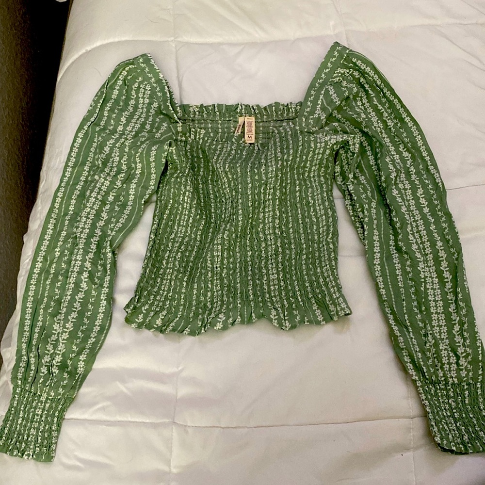 Marisol Green And White Off The Shoulder Crop Top
